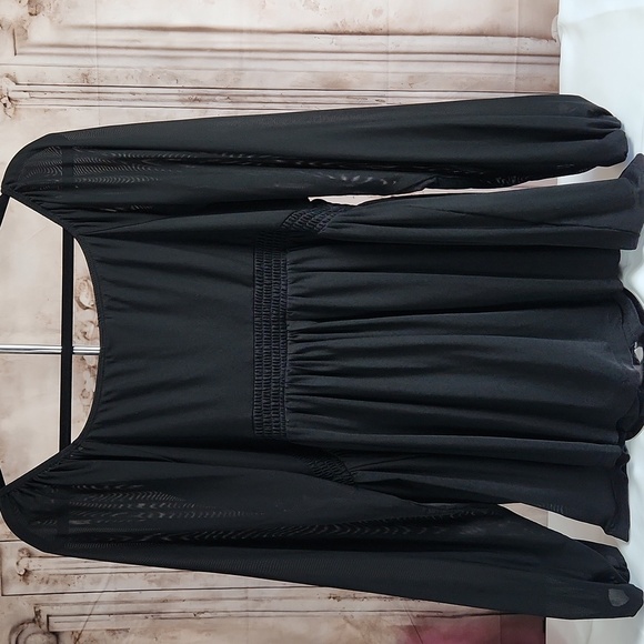 Torrid Black Mesh V-Neck Smocked Babydoll Top | Size 1X (14/16) - Picture 8 of 15